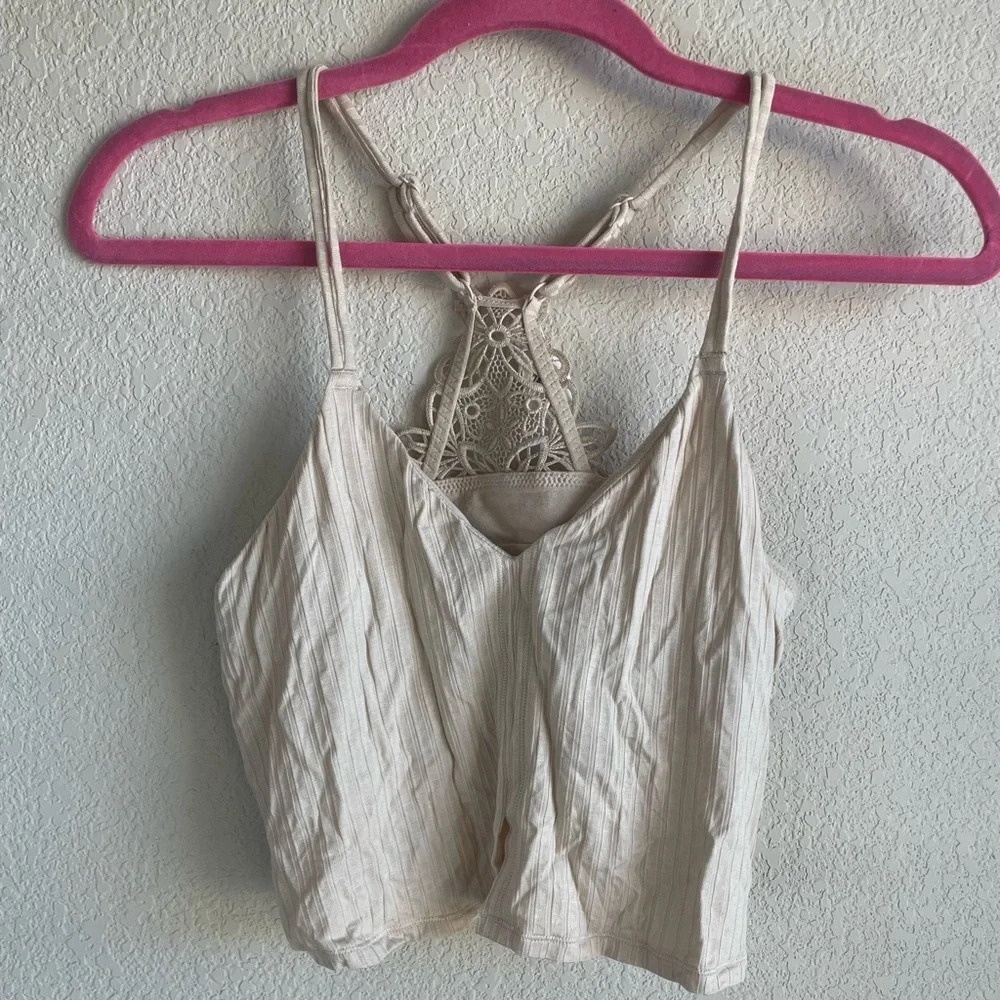 Aerie Ribbed Applique Lace Crop Tank Bralette- Light Tan‎ NWT - Picture 7 of 9